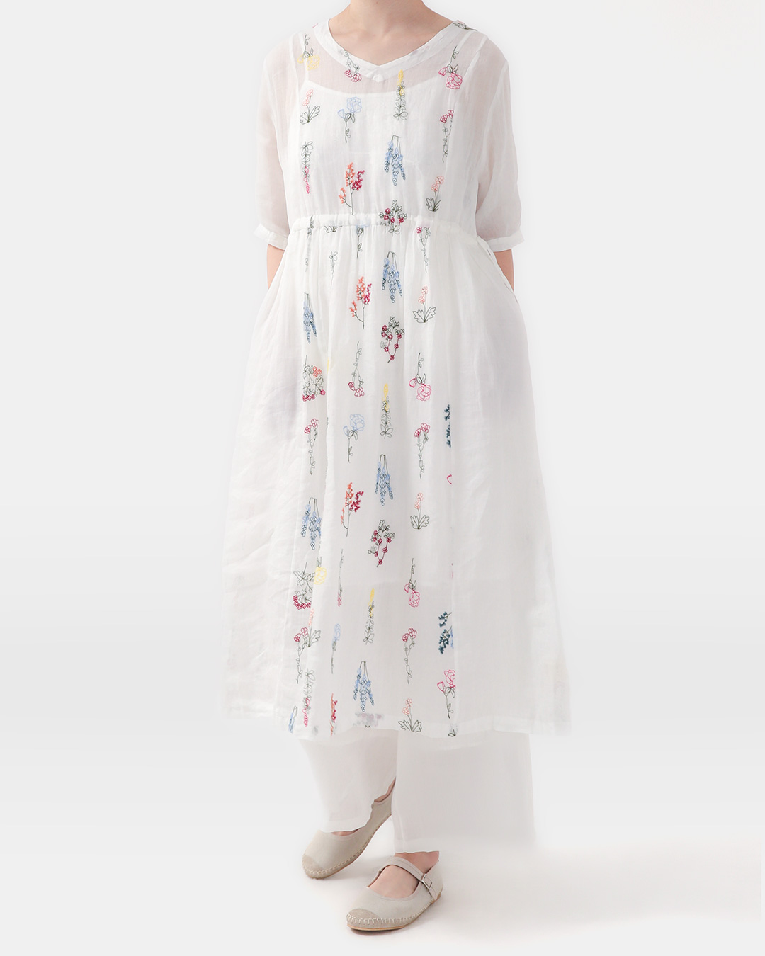 Light as sunlight, flowing as the wind<br> Floral Sheer Embroidered Dress