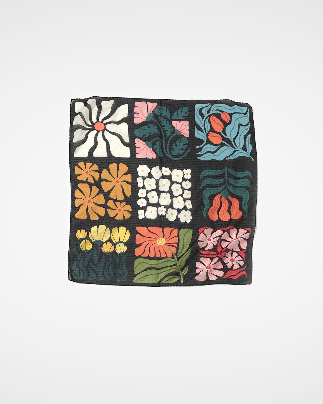 flower block-print silk scarf