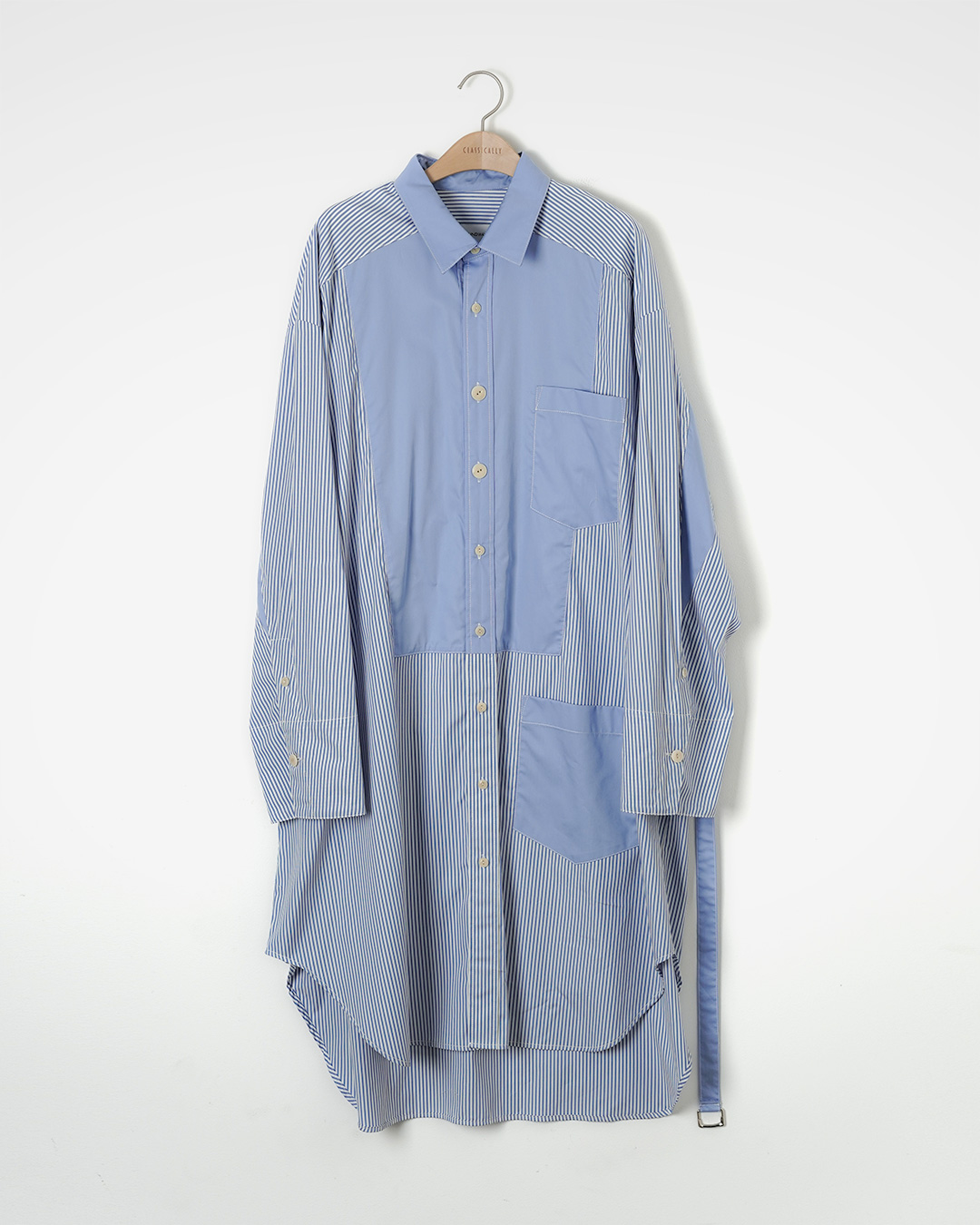 Cheerful Stripe Rhythm<br> patchwork stripe long shirt dress
