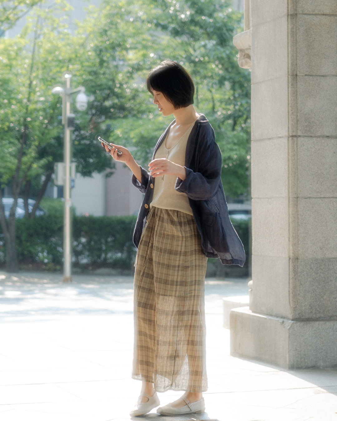 Midsummer business casual<br> Ultra-light Linen Check Skirt