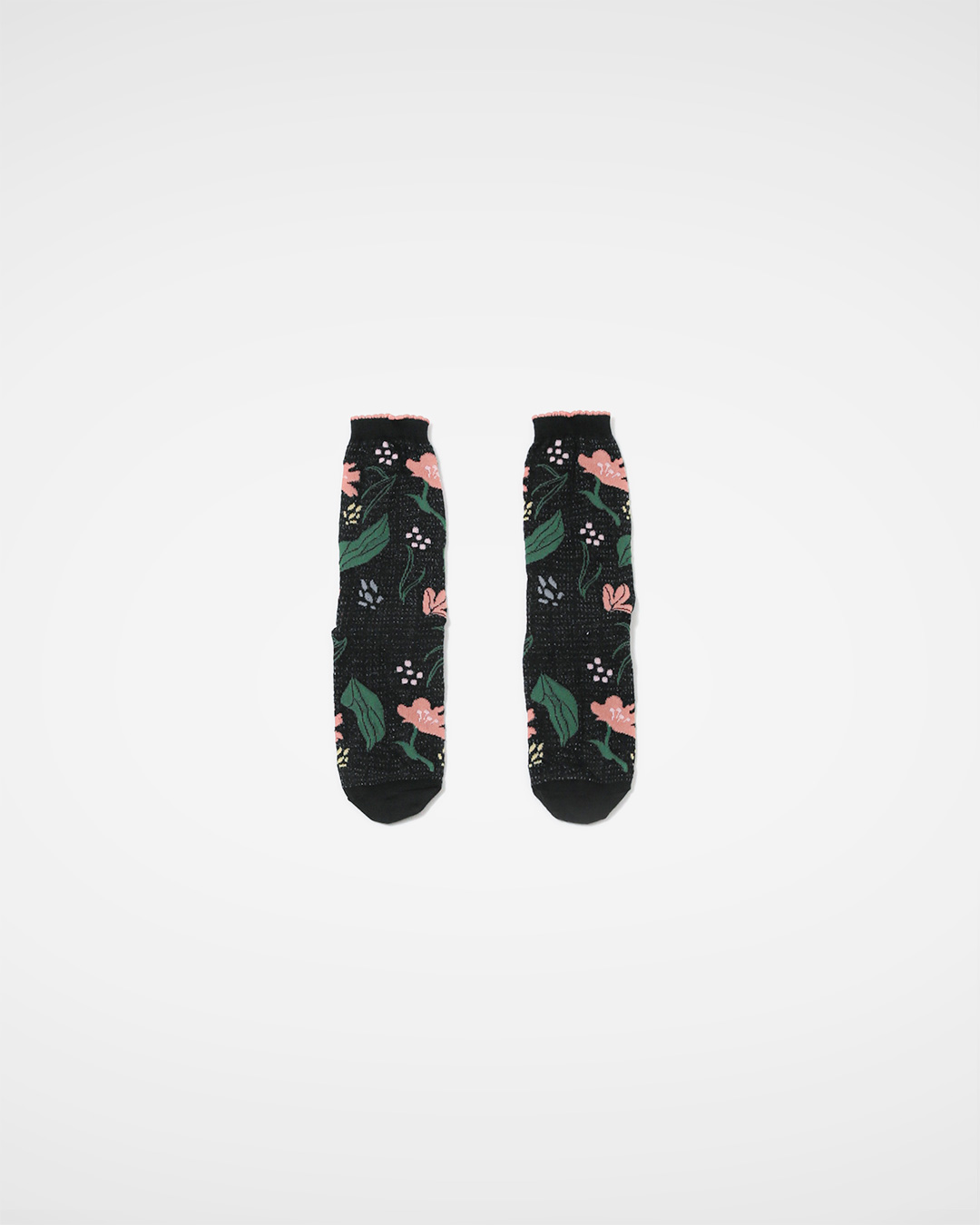 Key point at the tip of the foot containing a small garden<br> floral garden sheer socks