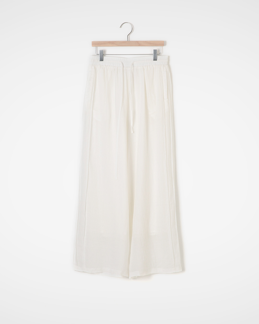 Summer Pants (White L) with a detailed design<br> airy double-layered linen pants