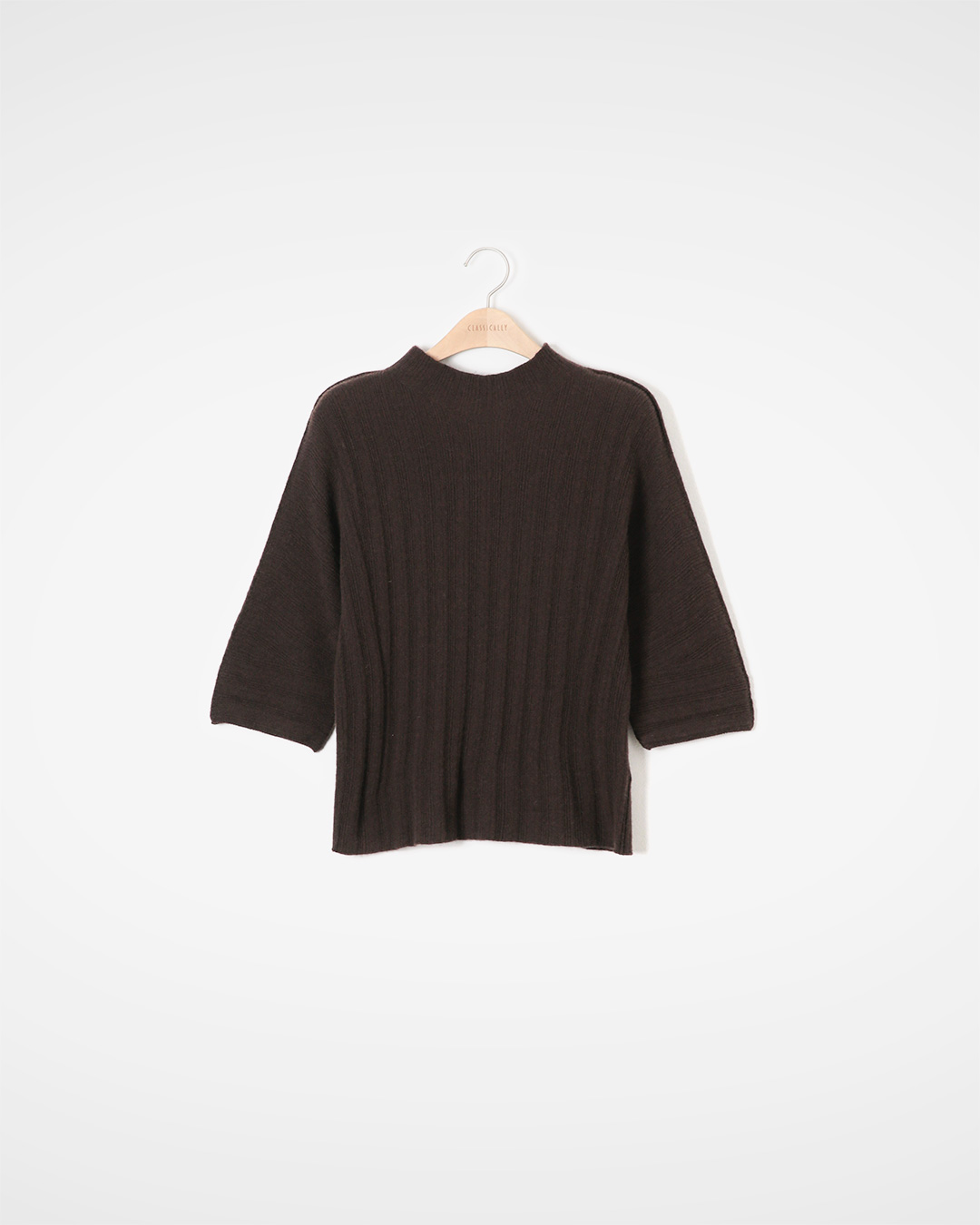 Flexible Rib Texture Mock Neck Knit<br> Wool-cashmere rib mock-neck knit