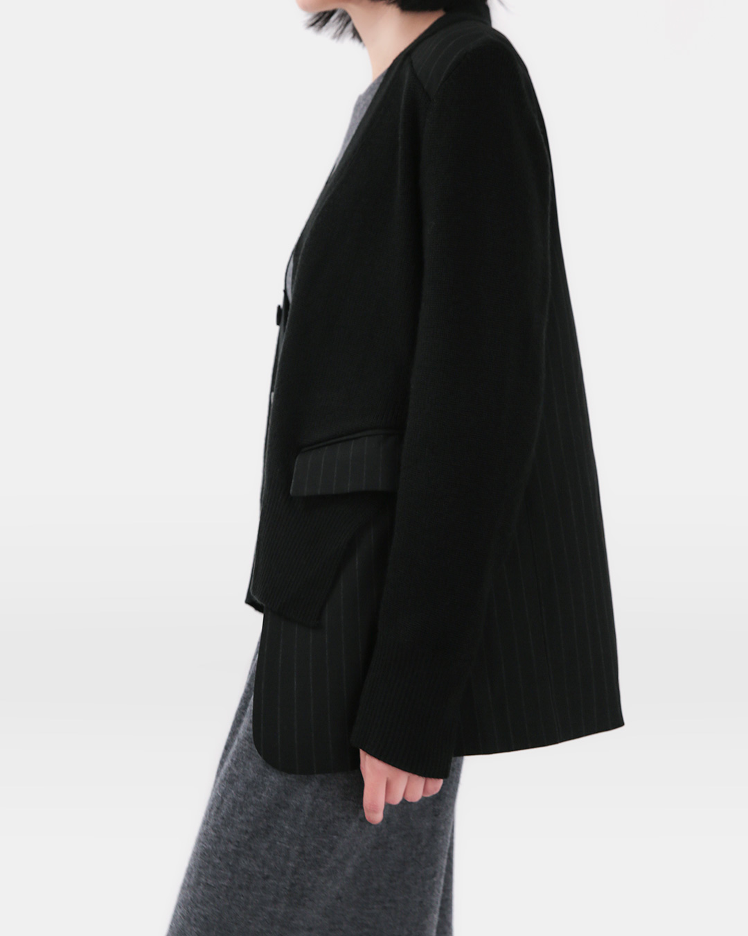Knit and Tailored Hybrid Blazer Cardigan<br> Hybrid blazer-knit cardigan