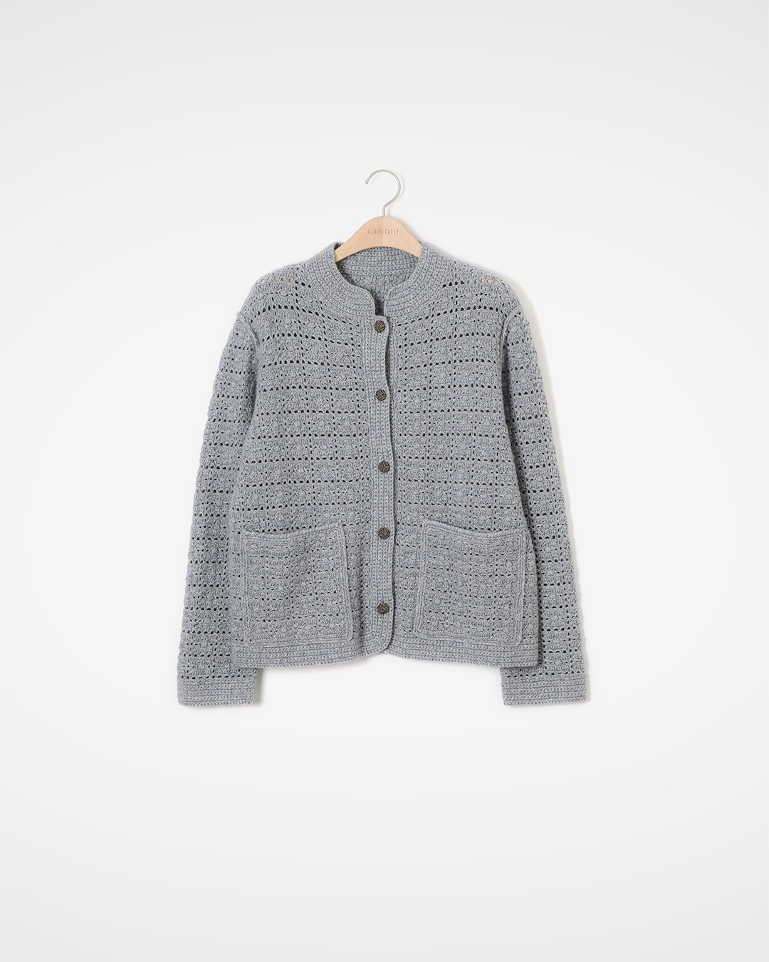Crochet Texture, Cashmere Blend Cardigan<br> Cashmere-wool crochet-texture cardigan