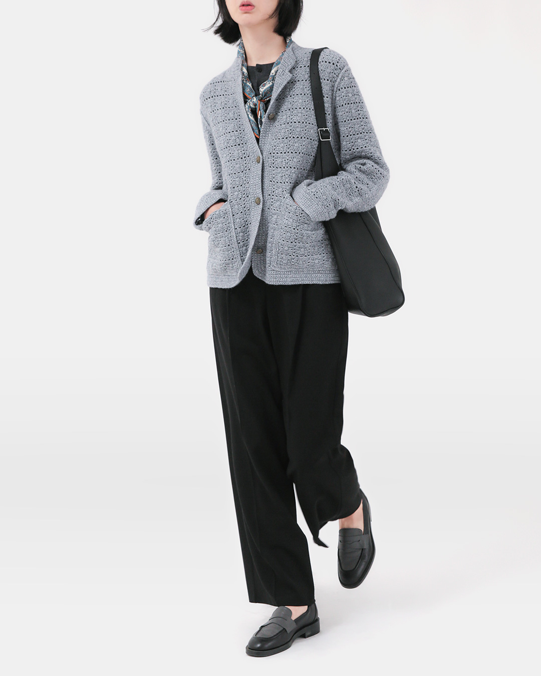 Crochet Texture, Cashmere Blend Cardigan<br> Cashmere-wool crochet-texture cardigan