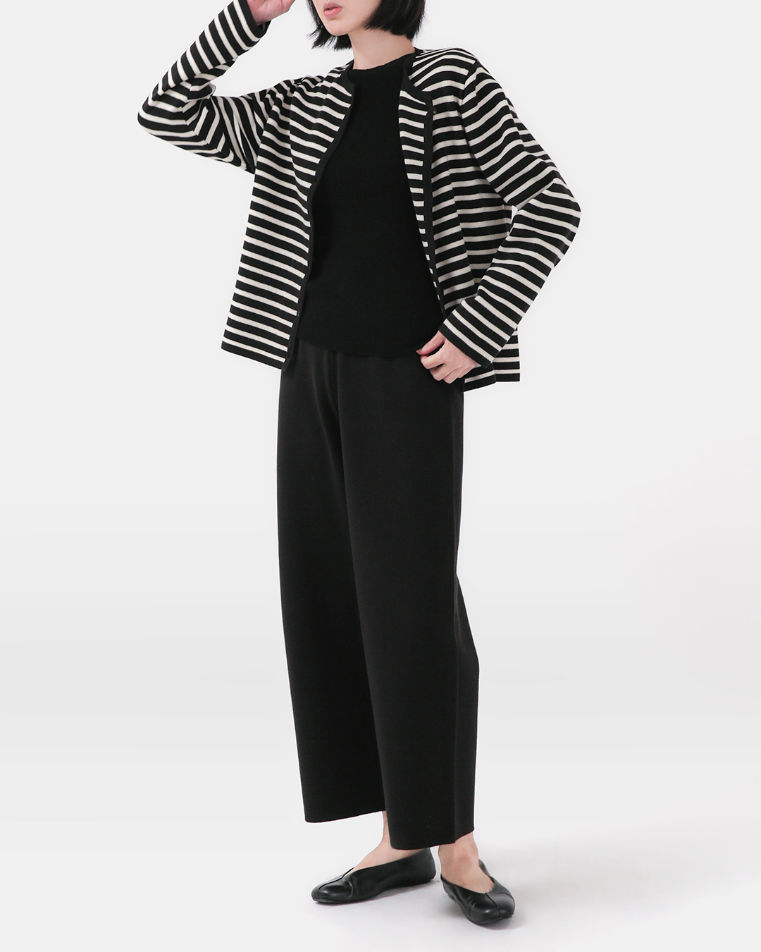 Organized in a single rhythm<br> breton stripe knit cardigan