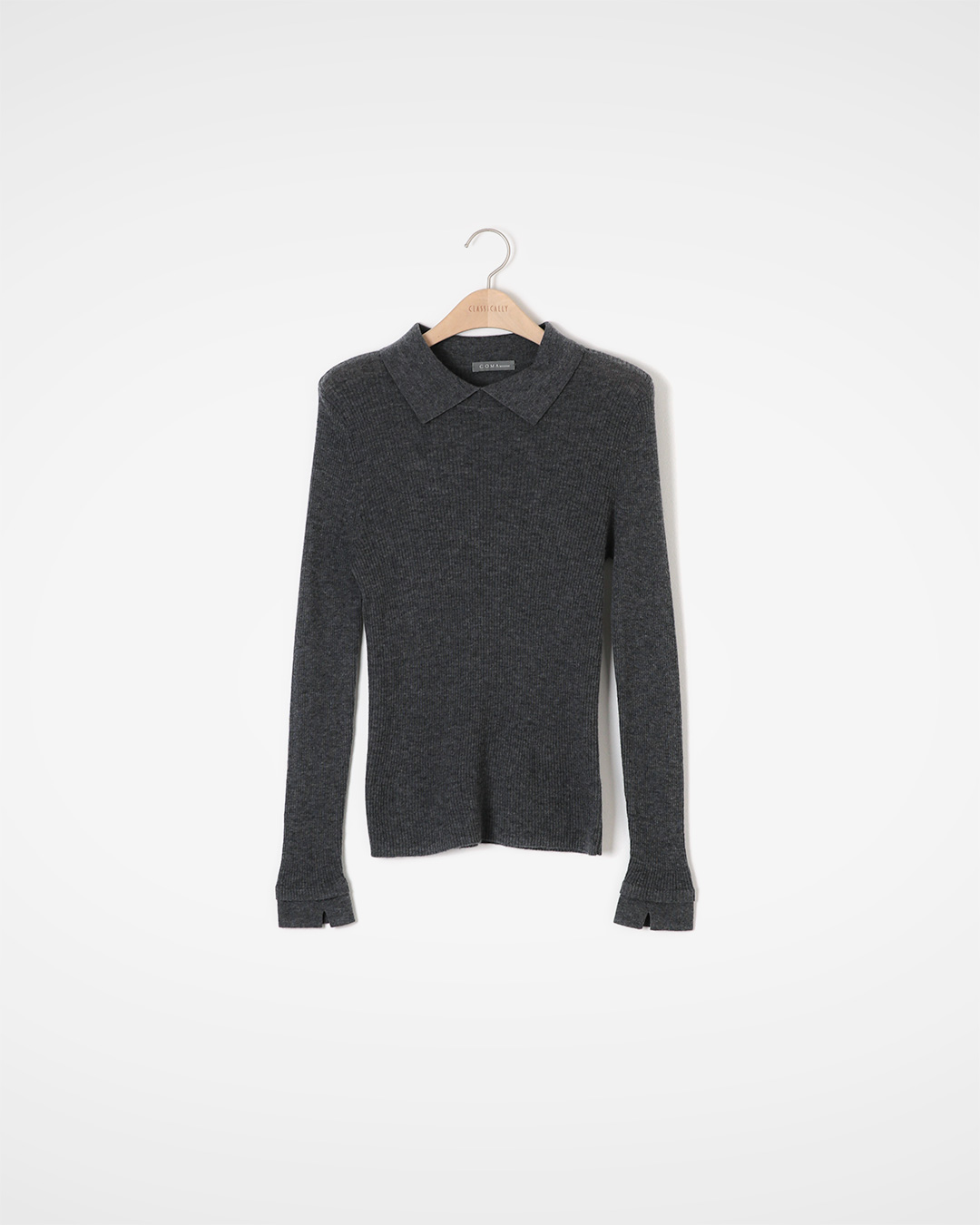Basic, neat and tidy everywhere<br> convertible collar pure wool rib knit