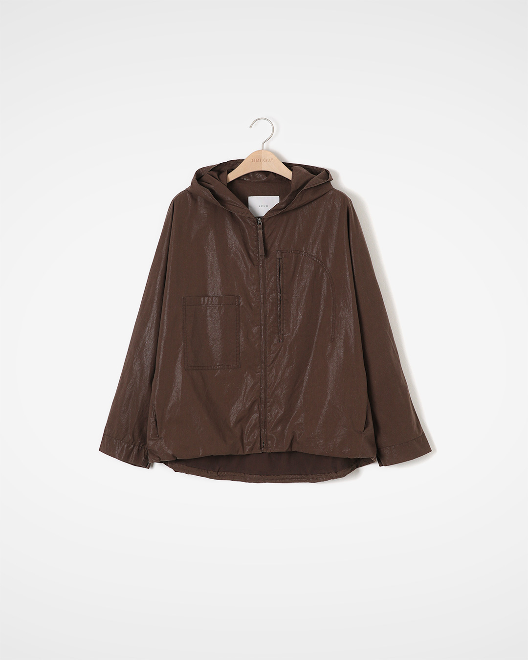 A Fold of Wind, Light and Elegant<br> crinkle-gloss hooded cotton jacket