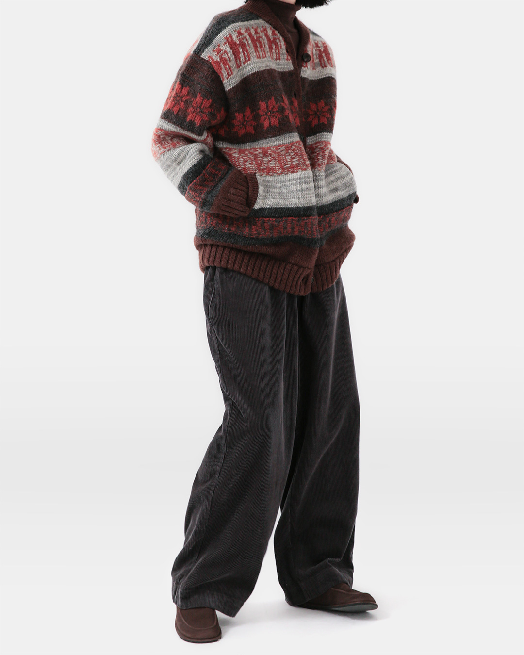 Comfortable style with a three-dimensional feel<br> Wide Corduroy Pants (Gray)
