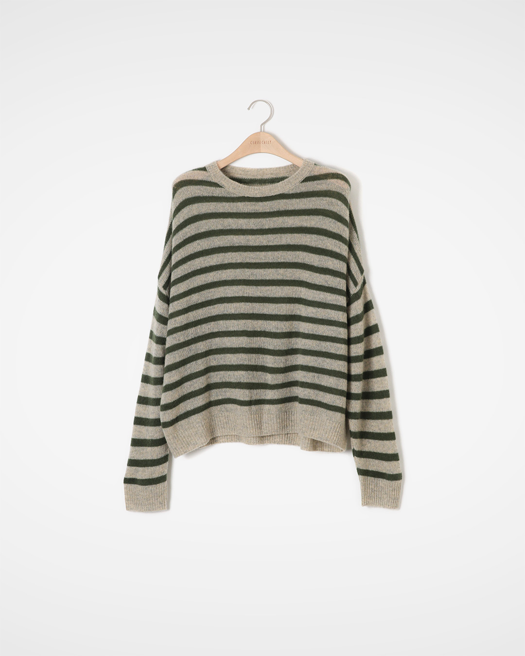 I feel good every time I wear it<br> cashmere striped crew knit