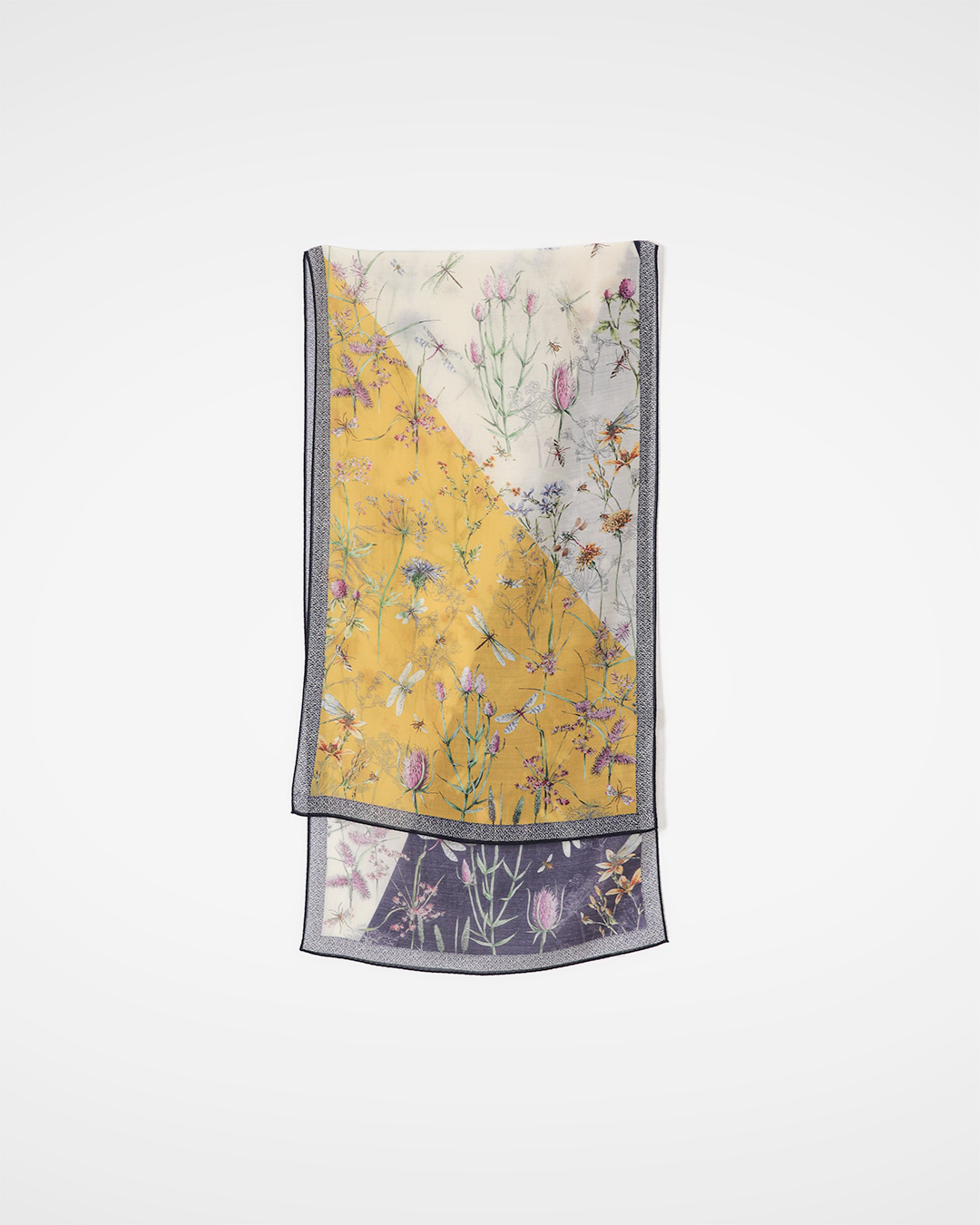 A single painting imbued with the texture of nature<br> botanical silk wool scarf