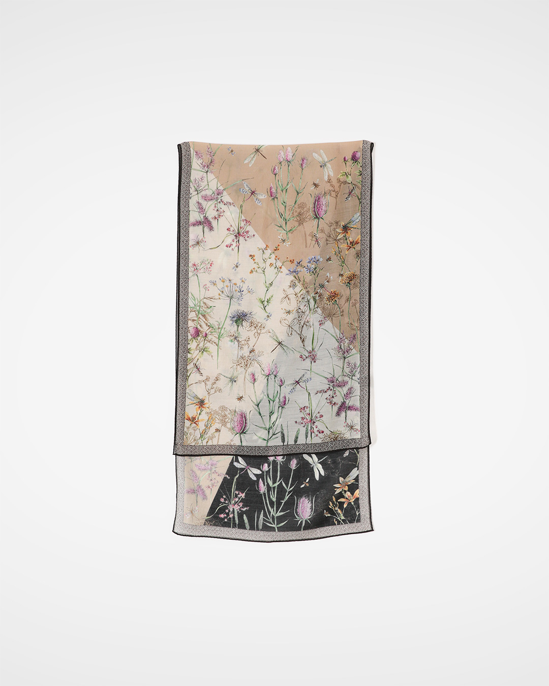 A single painting imbued with the texture of nature<br> botanical silk wool scarf