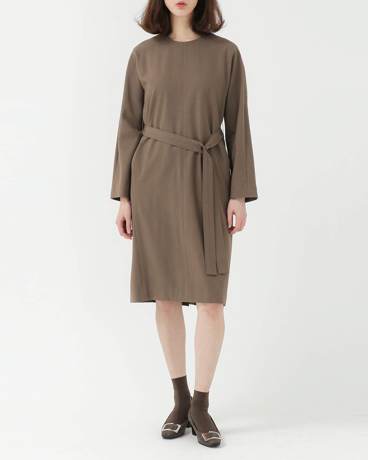 SALE Wide Shoulder Cover<br> Belted Midi Dress