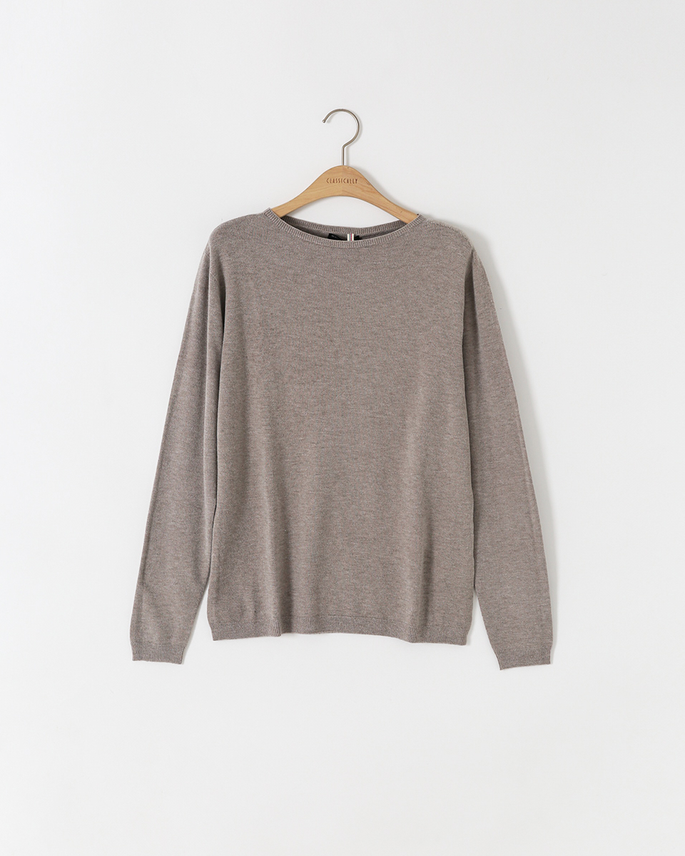 Italy Viscose Knit<br> Raund neck Slim fit Oatmeal