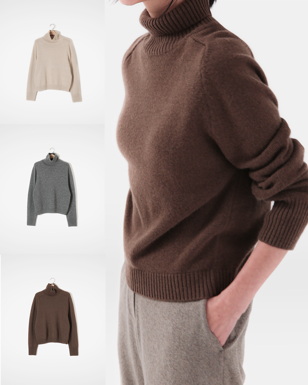 A relaxed silhouette that doesn't cling to the body<br> raccon turtleneck knit