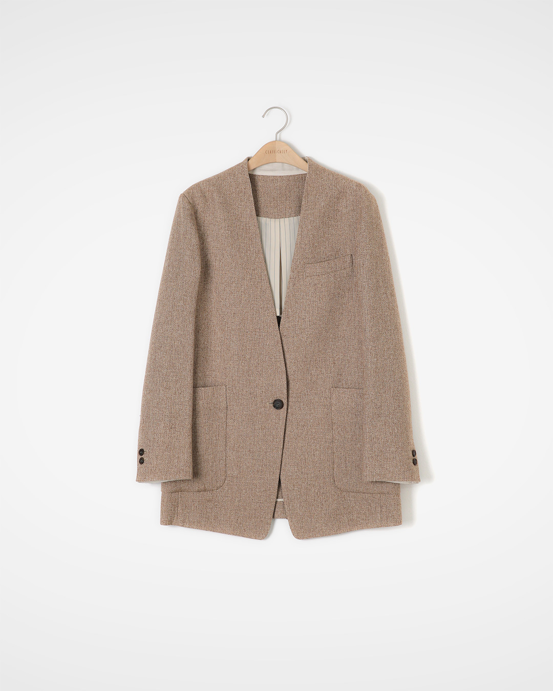 textured linen no-collar jacket