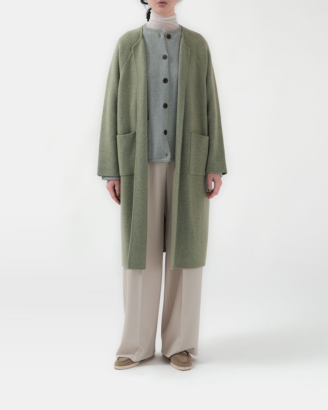 Coat 대신 가볍게, Knit Outer<br> cash-nylon long knit coat