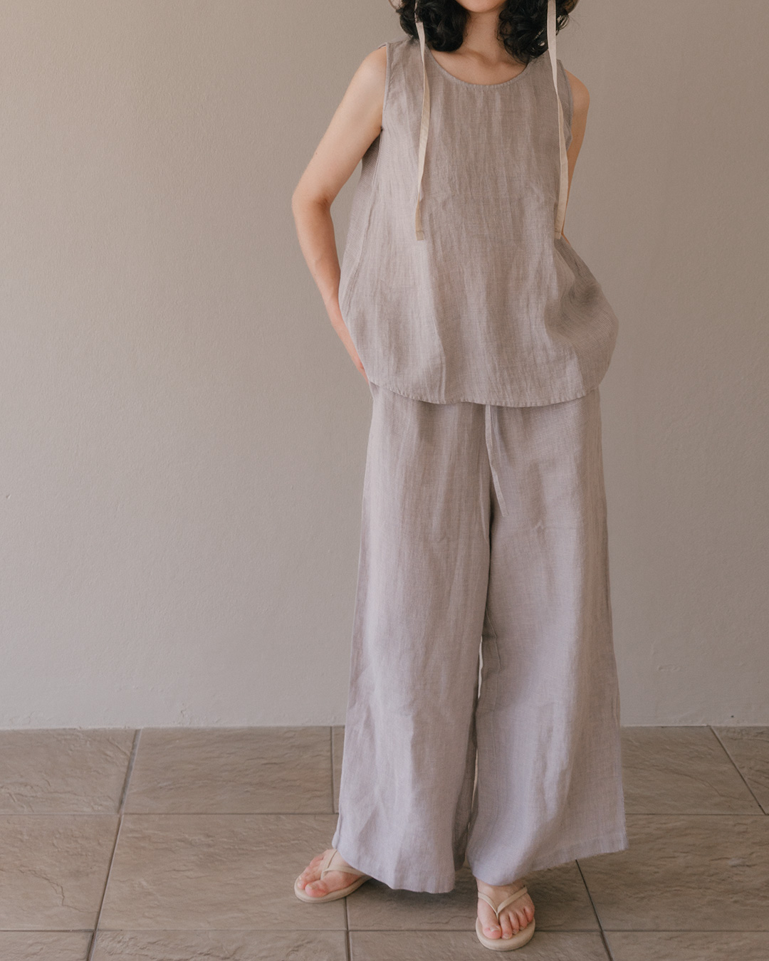 바람이 지나가는 Summer Pants<br> pure linen wide banding pants