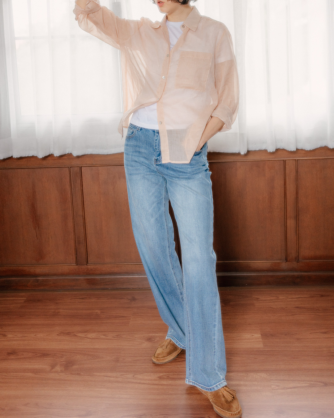 면 95%에 Span 5%가 더해져<br> straight denim pants
