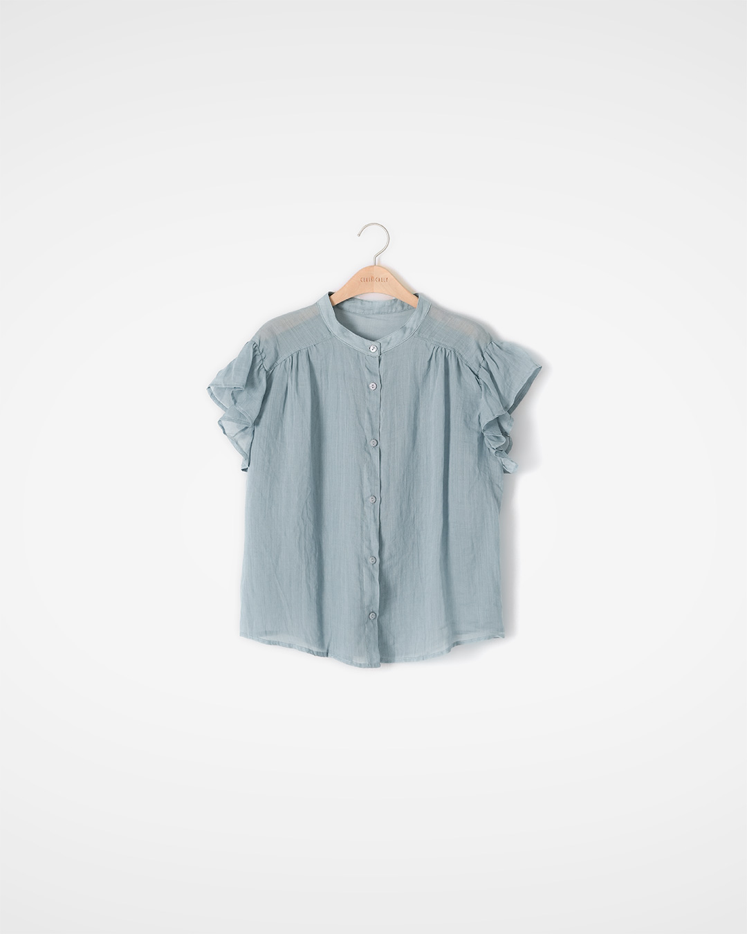 The gentle neatness of summer<br> sheer linen frill blouse 3 colors