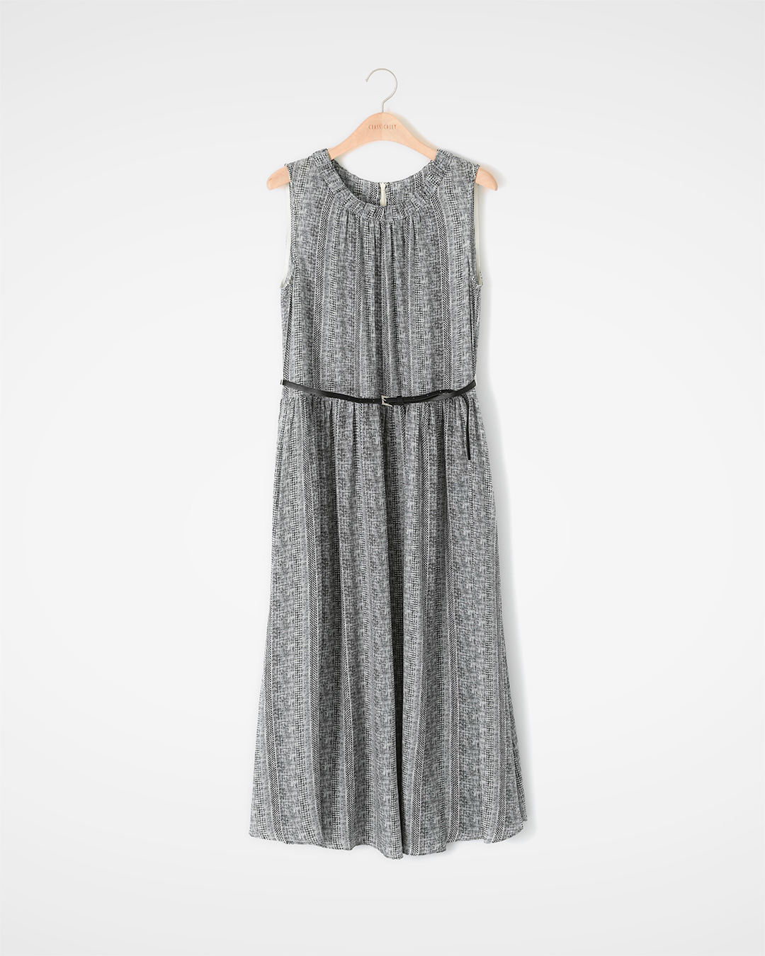 100% Silk, 차분하게 빛나는 하루<br> Grey Printed Silk Belted Dress