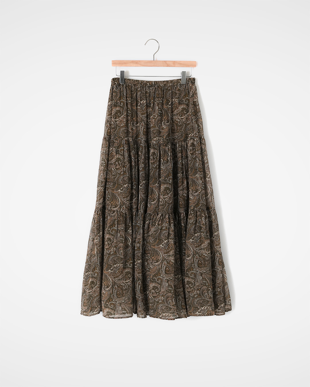 Silk 100% Chiffon<br> Paisley Tiered Maxi Skirt