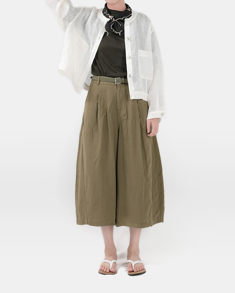 치마처럼 Graceful Summer Pants<br> Lyocell Linen Belted Culotte Pants