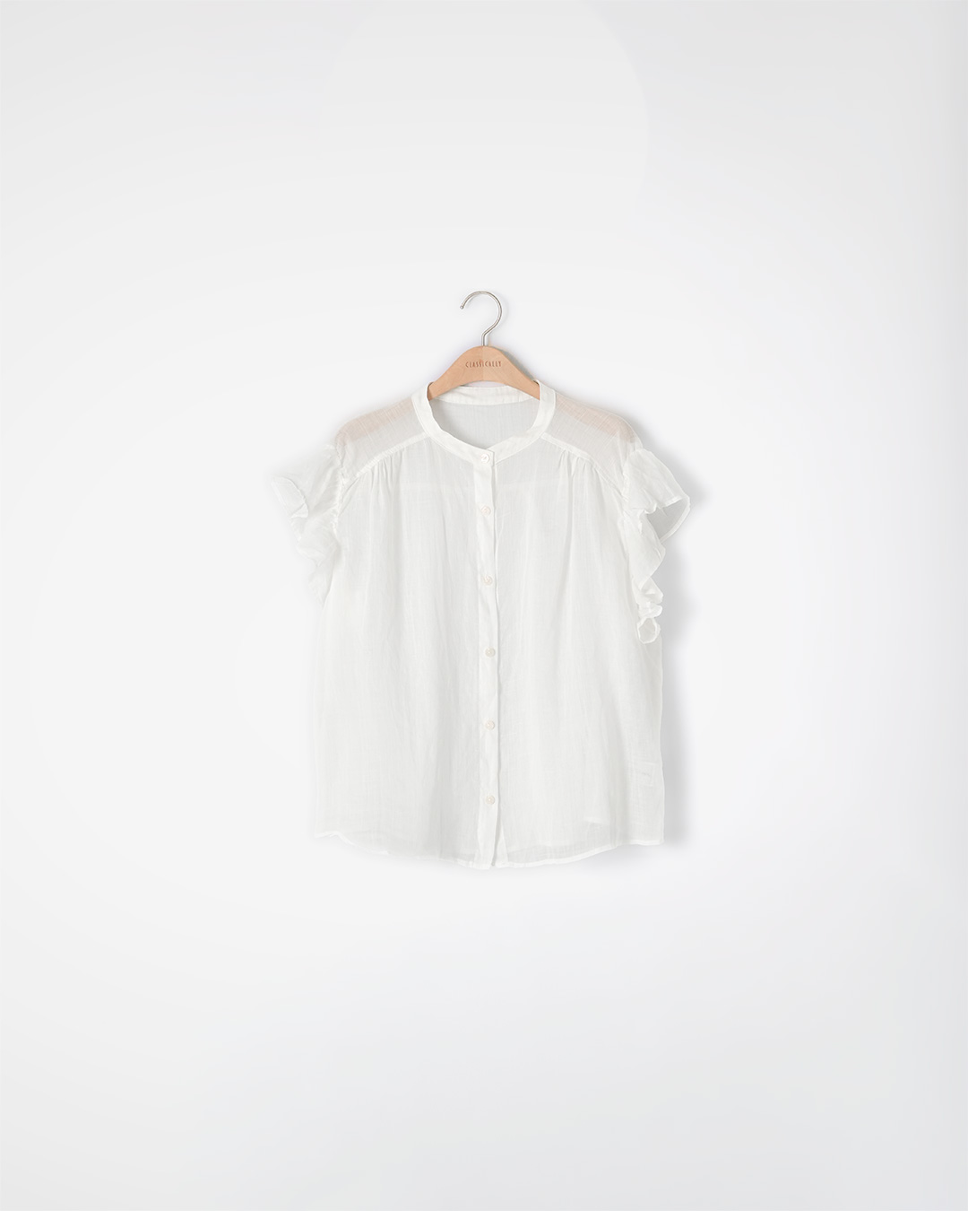 The gentle neatness of summer<br> sheer linen frill blouse 3 colors