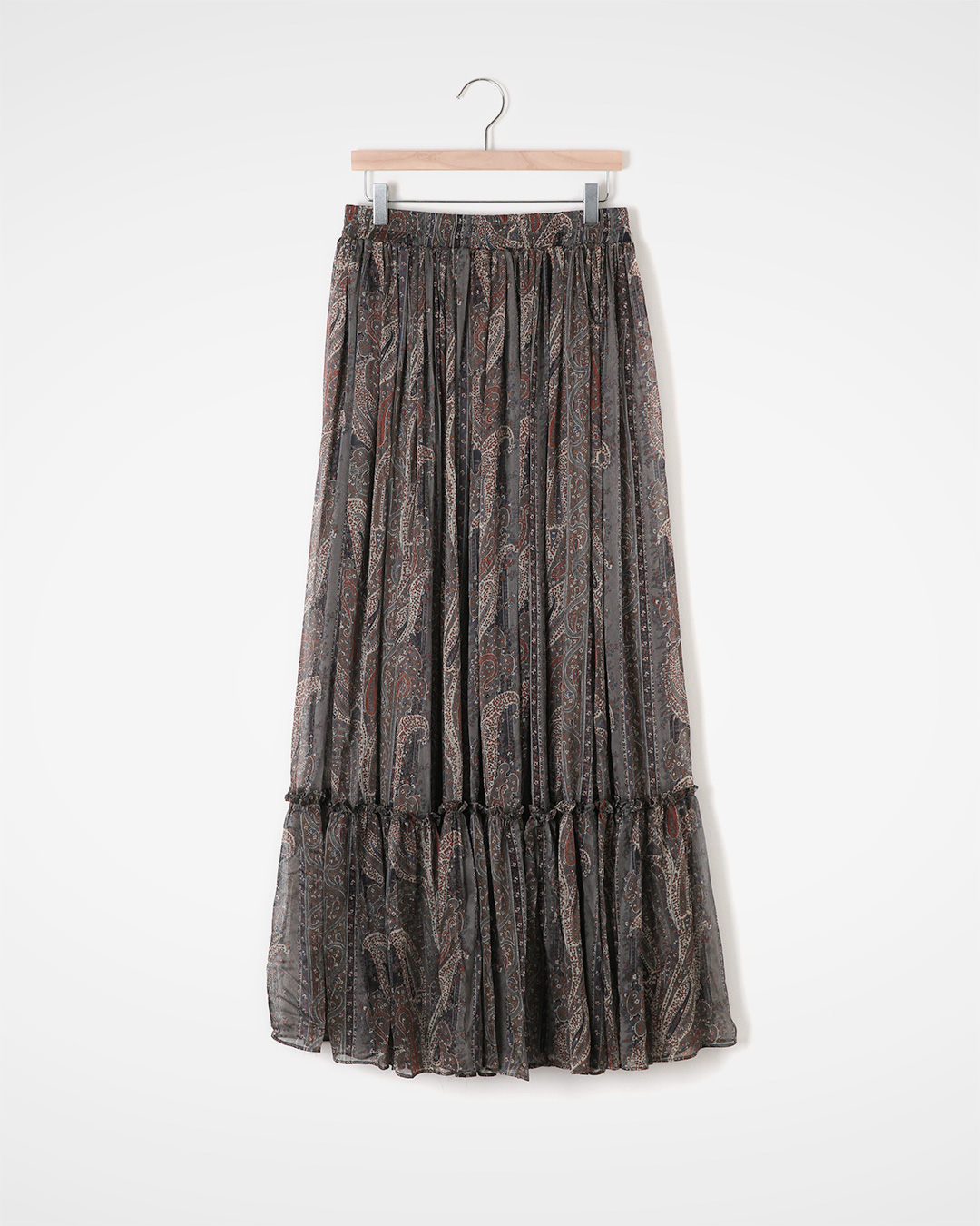 (L Size 재입고) 비스코스 100% Chiffon<br> Paisley Tiered Maxi Skirt