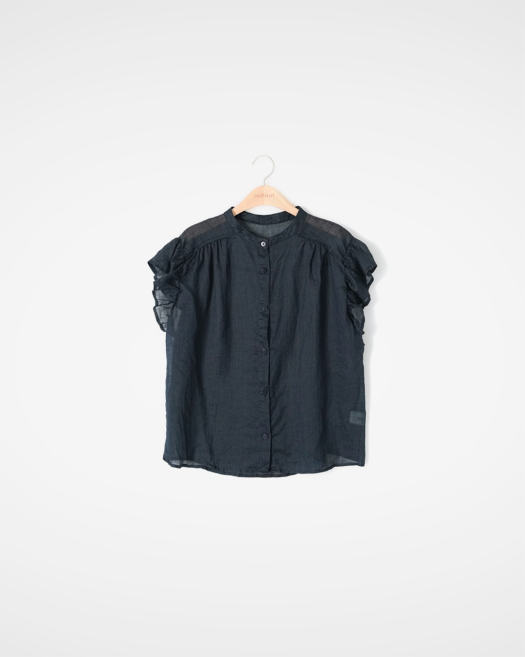 The gentle neatness of summer<br> sheer linen frill blouse 3 colors