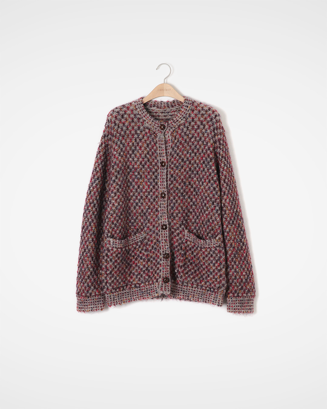 Adding color to warmth<br> cashmere–silk–alpaca boucle cardigan