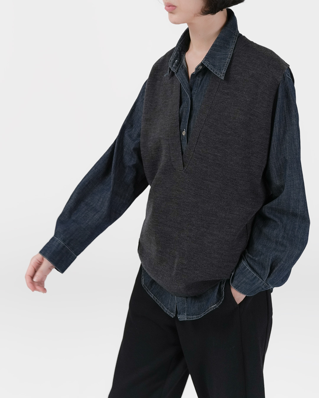 Because just one more layer is enough.<br> Pure Wool Deep V-Neck Vest