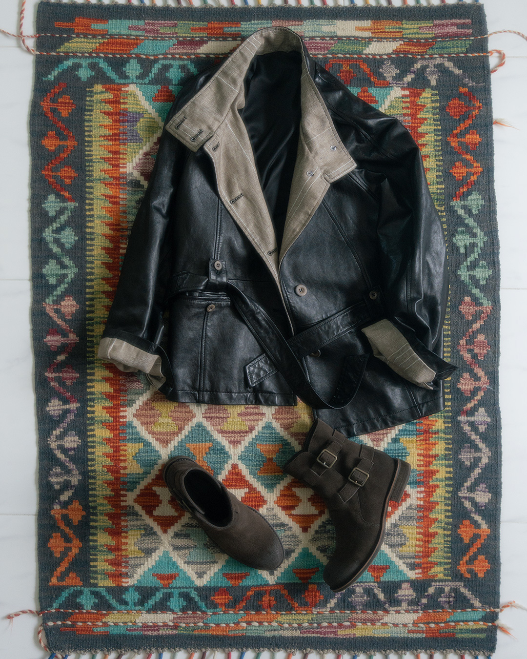 Dropped like a coat, instantly sets the mood<br> Soft Waxed Sheep Leather Field Jacket