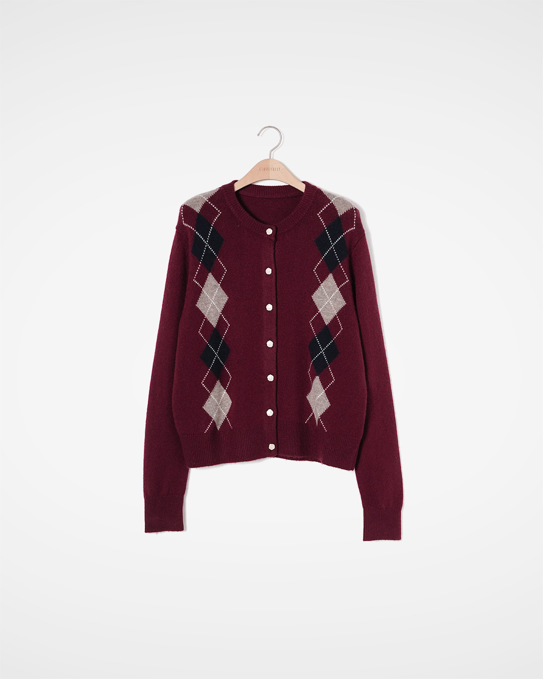 오늘의 클래식에는 Wine 한 droplets<br> Wine Argyle Cardigan